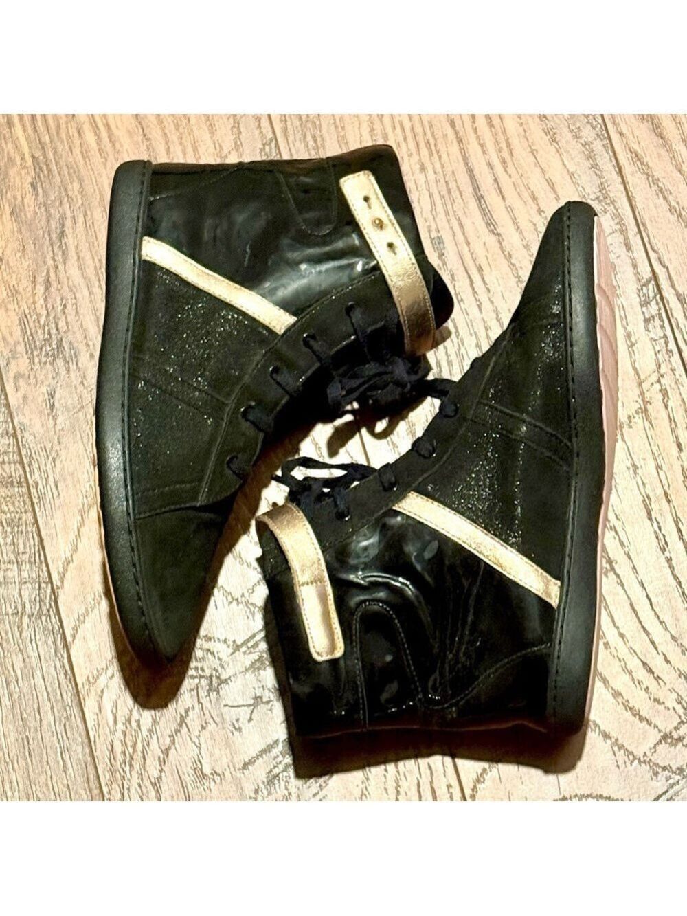 REPETTO leather Black and Gold High-Top Sneakers. Size 5.5 Made in France